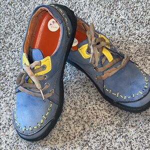 Blue and Yellow Leather Shoes